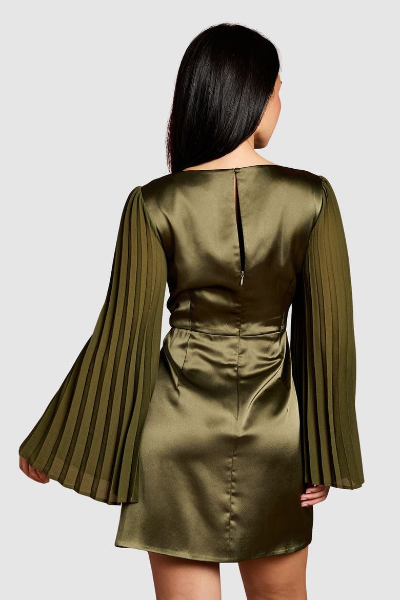 Petite Satin Pleated Flare Mini Dress