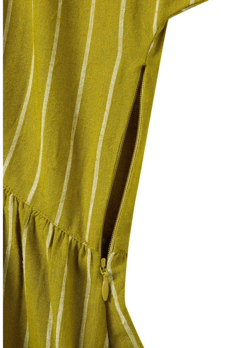 V-Neck Gathered-Waist Striped Midi Dress