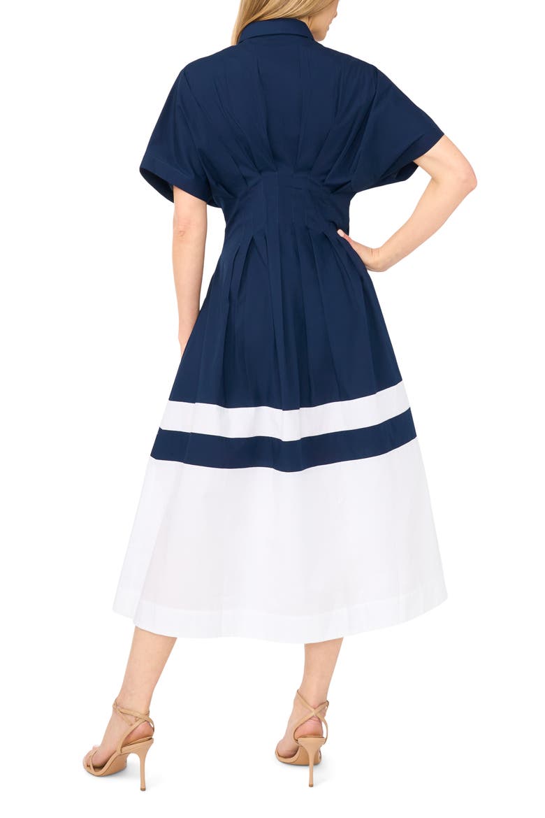 Colorblock Pleated Cotton Poplin Shirtdress