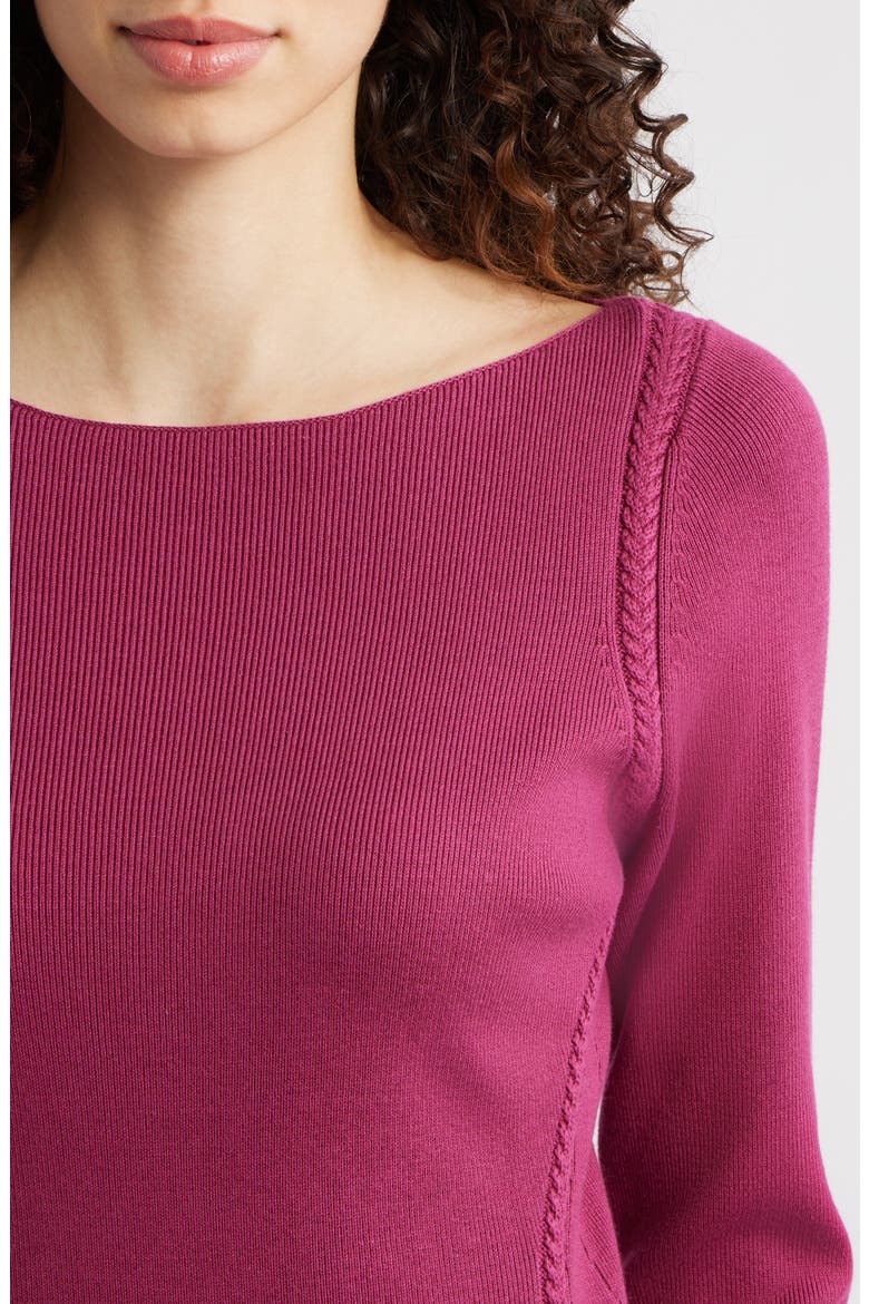 Delphina Braid Detail Long Sleeve Cotton Blend Sweater Minidress