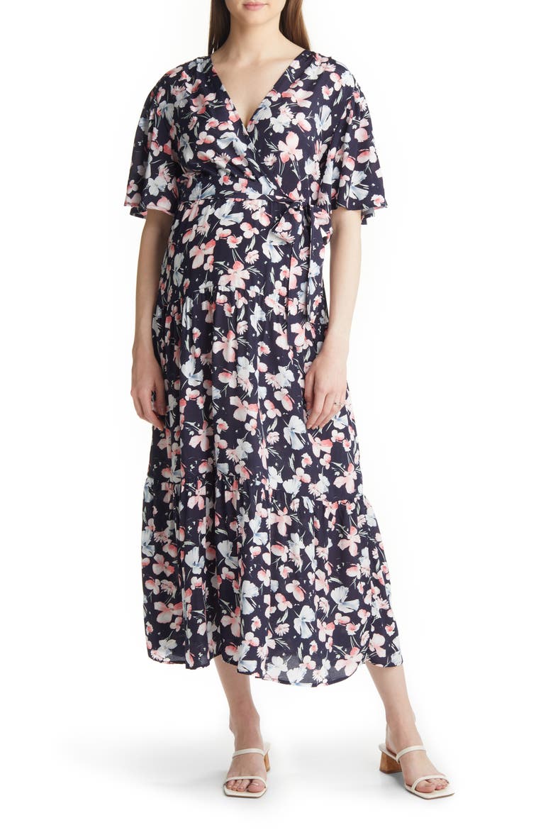 Floral Faux Wrap Maternity Maxi Dress
