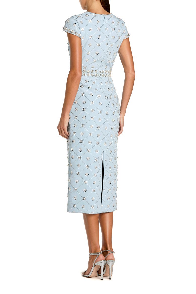 Beaded Short Sleeve Crew Neck Sheath Midi Dress