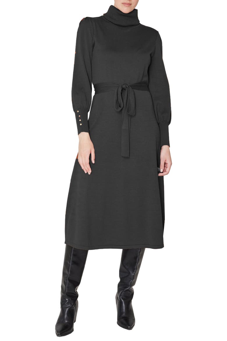 Turtleneck Long Sleeve Midi Dress