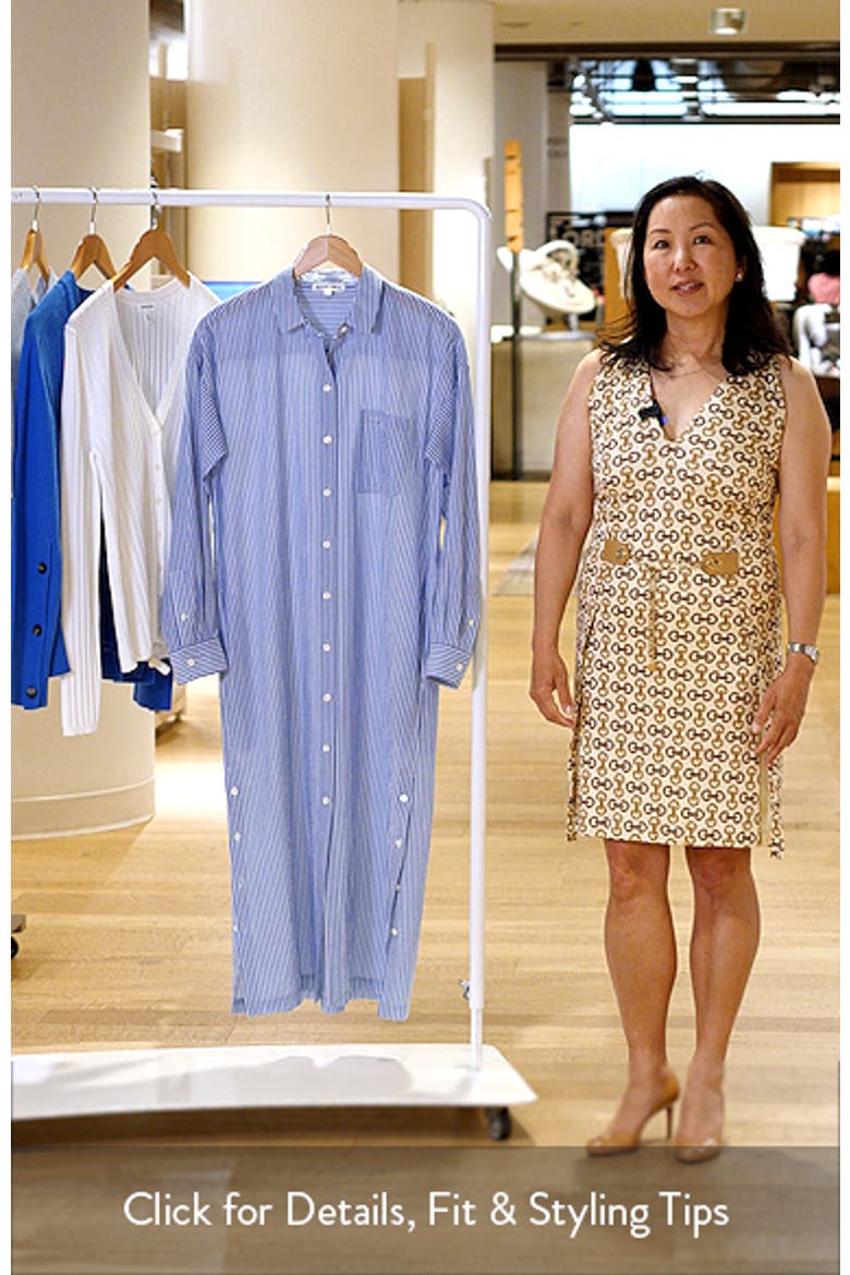 Kerry Stripe Long Sleeve Cotton Seersucker Midi Shirtdress