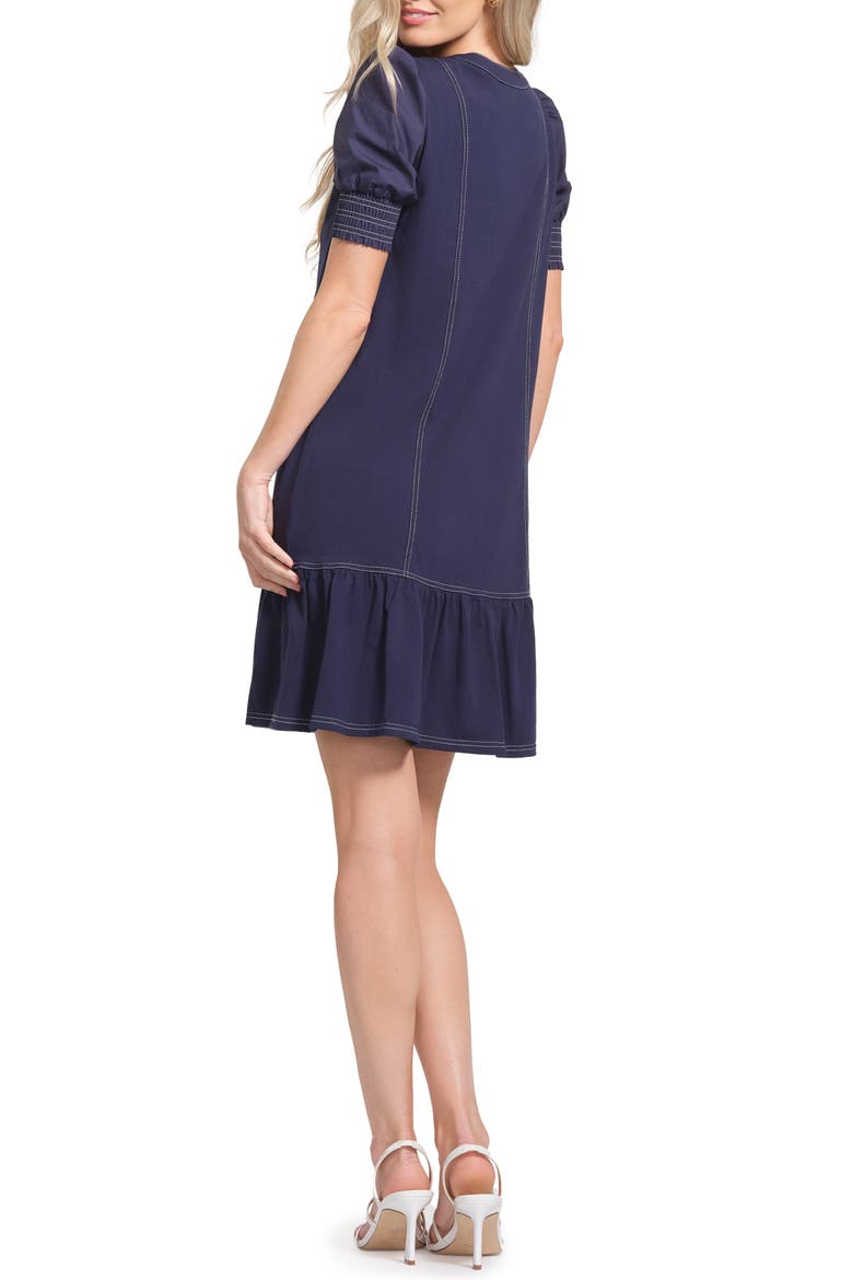 Top Stitch Detail Drop Waist Stretch Cotton Dress