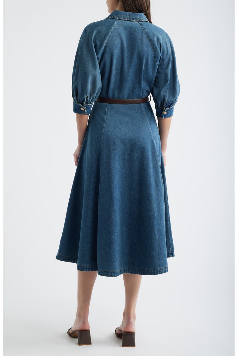 Puff Sleeve Denim Midi Shirtdress