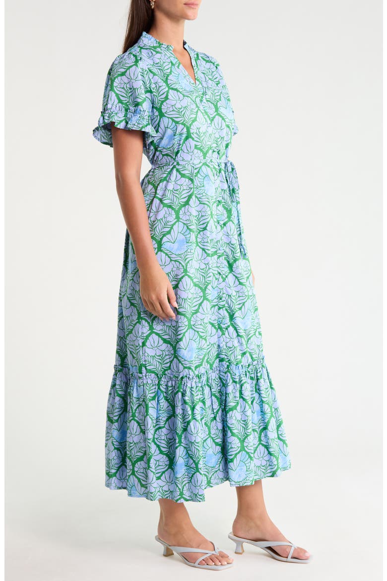 Alna Floral Ruffle Trim Button-Up Midi Dress