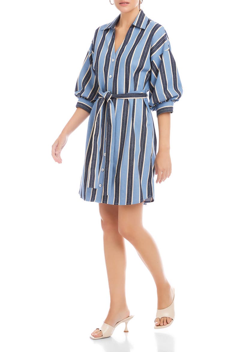 Blaire Stripe Lantern Sleeve Stretch Cotton Shirtdress