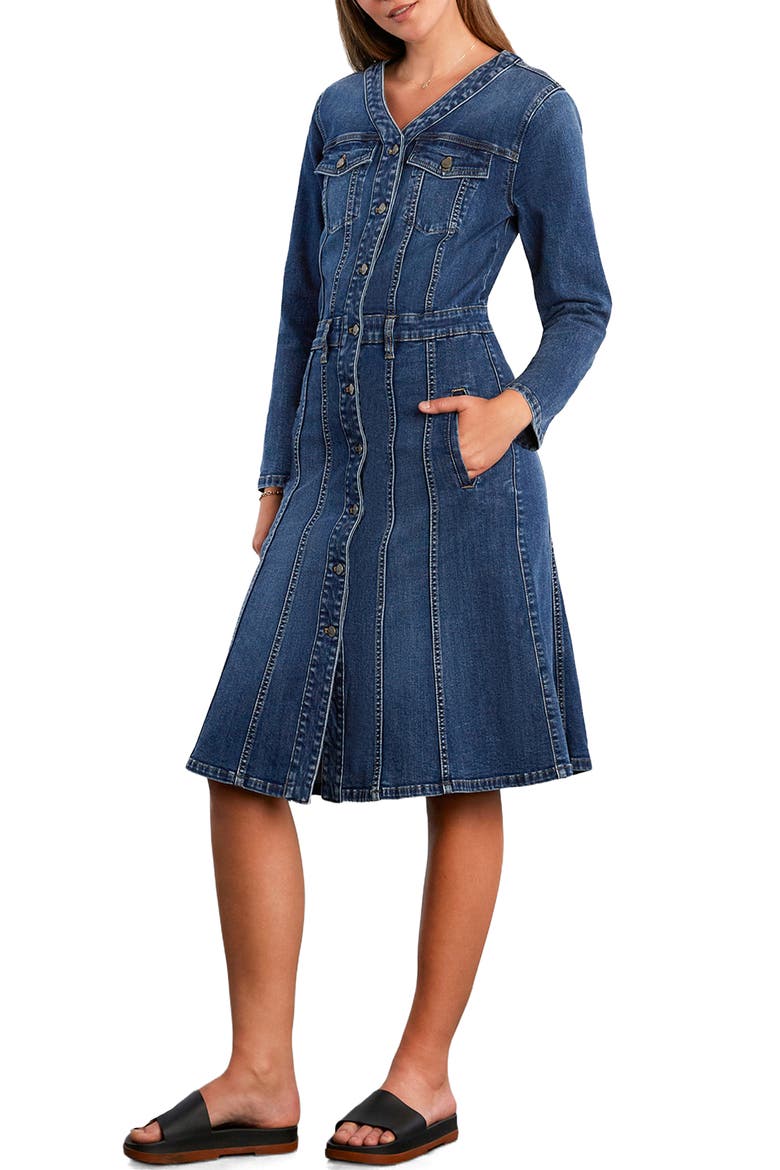 Madison Long Sleeve Stretch Denim Midi Dress