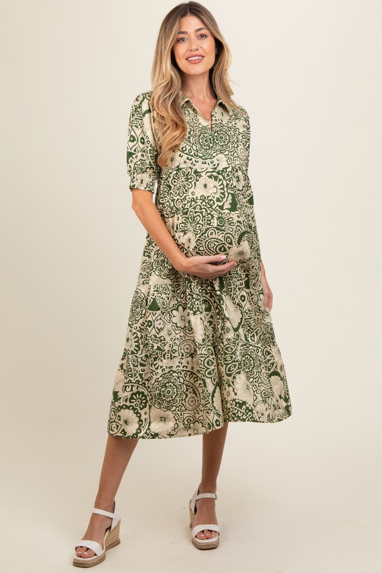 Floral Collared Tiered Midi Dress