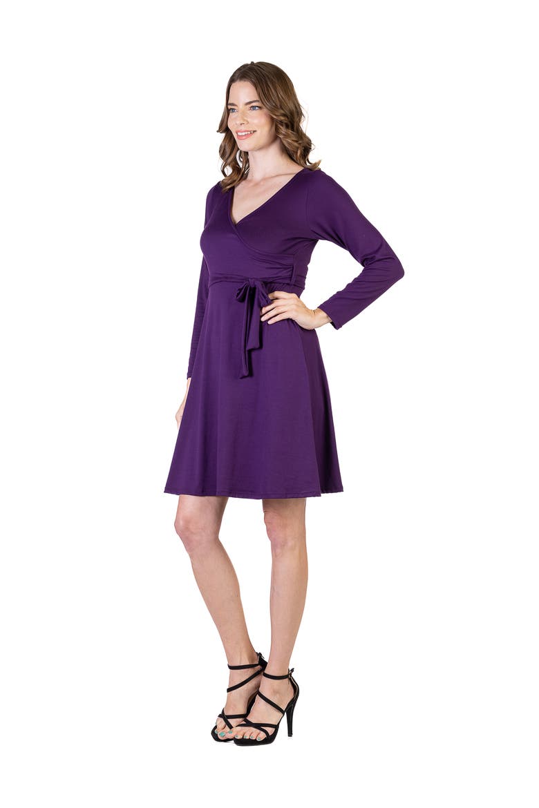 Chic V-Neck Long Sleeve Belted Dress