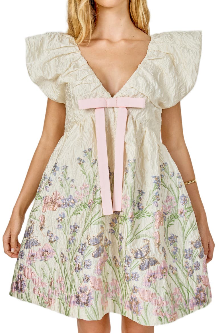 Metallic Floral Jacquard Minidress