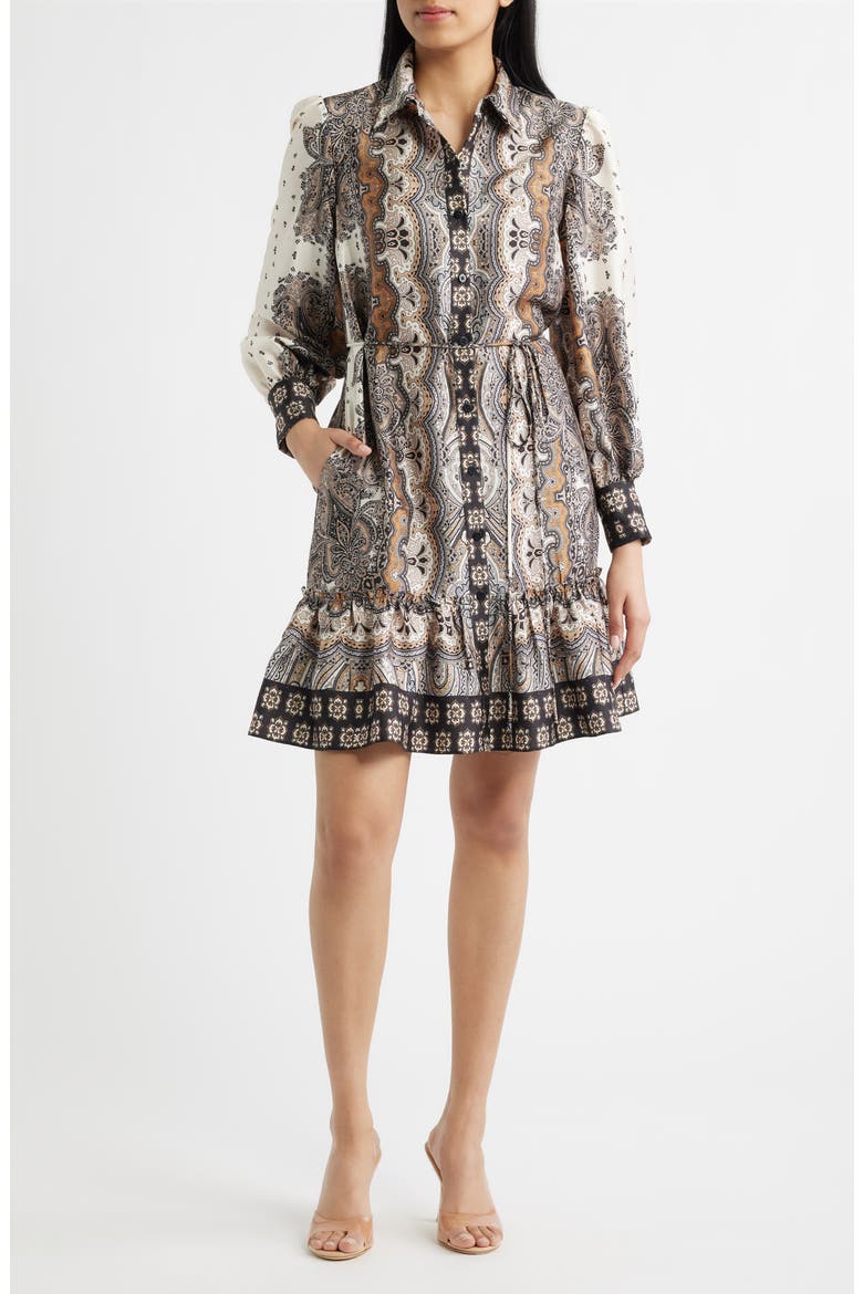 Mixed Paisley Long Sleeve Shirtdress