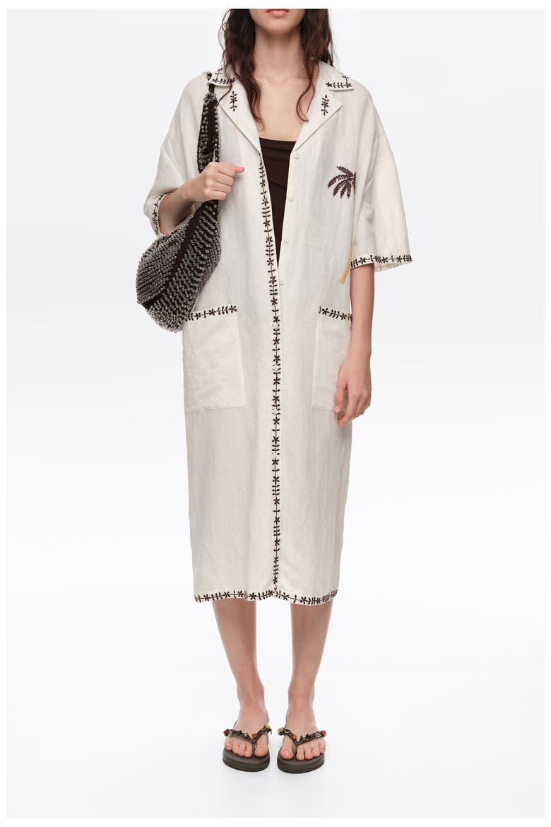 Linen Palm Tree Shirt Dress