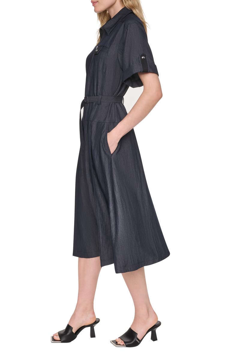 Front Zip Belted Midi Dress