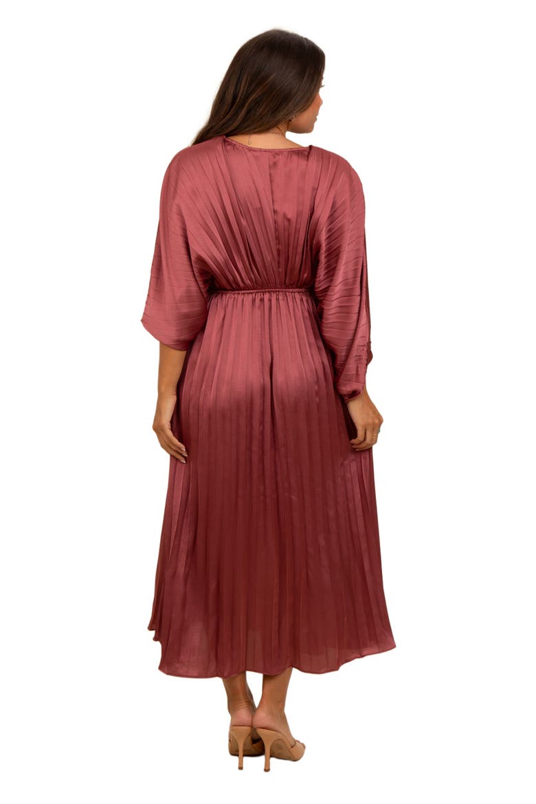 Satin Pleated V-Neck Maxi Dress