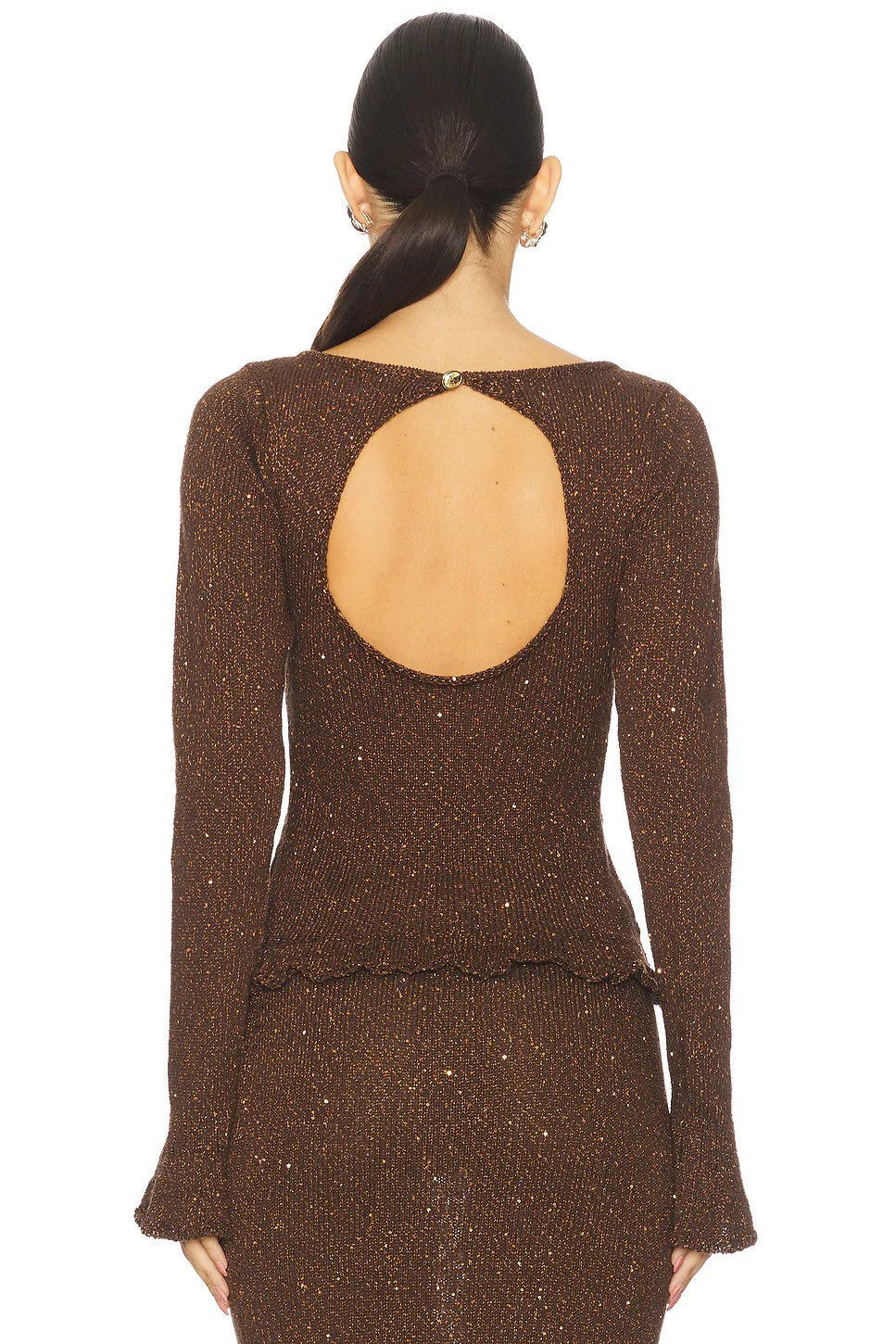 ASTA RESORT Michaela Longsleeve Top in Dark Chocolate Sequin - Image 3