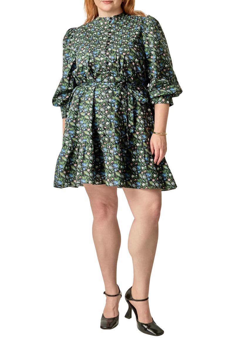 Floral Print Pintuck Smock Minidress