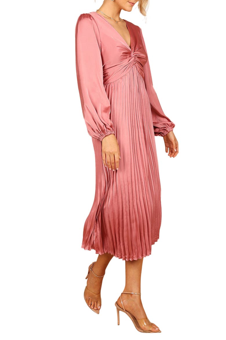 Noelle Long Sleeve Pleated Satin Midi Dress