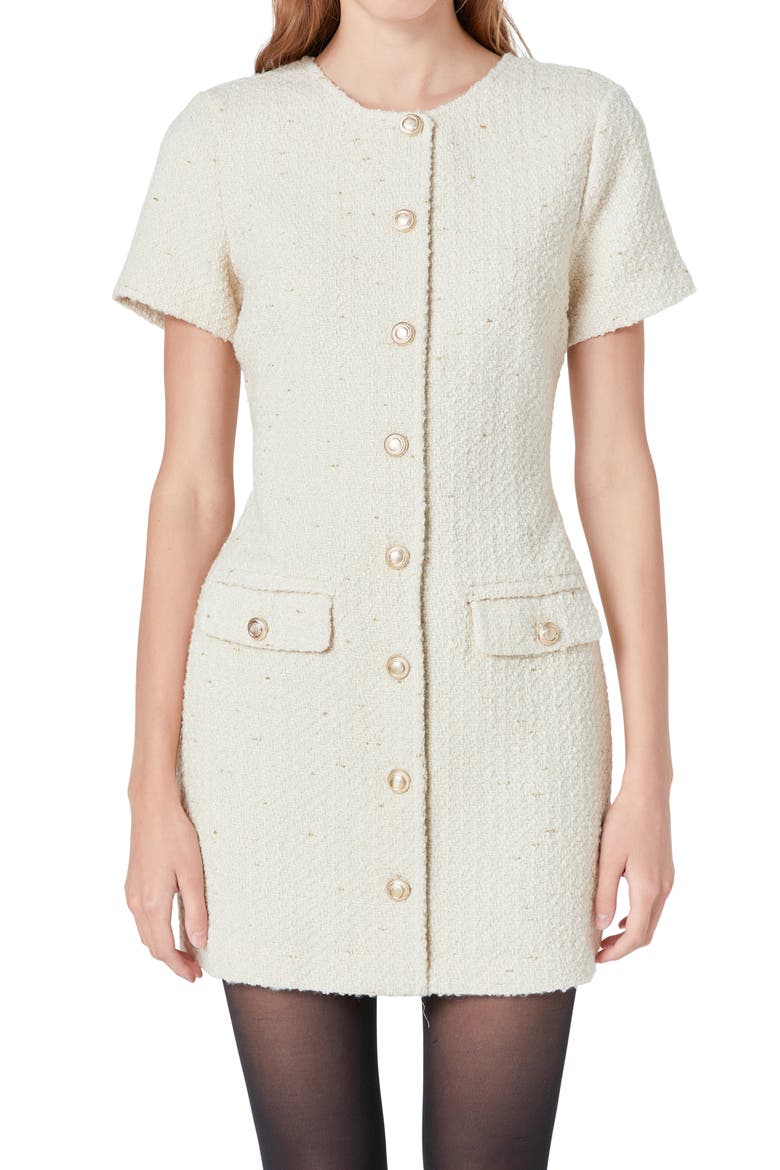 Button Tweed Minidress