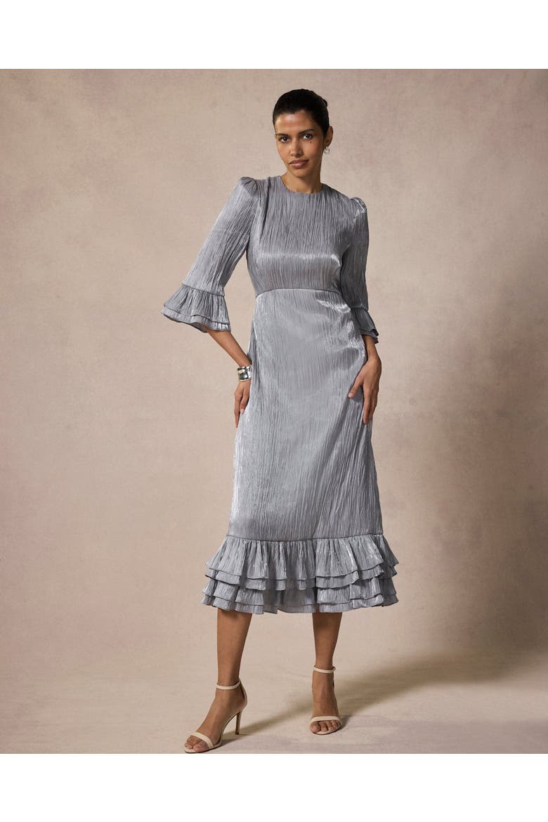 Metallic Ruffle Sleeve Midi Dress