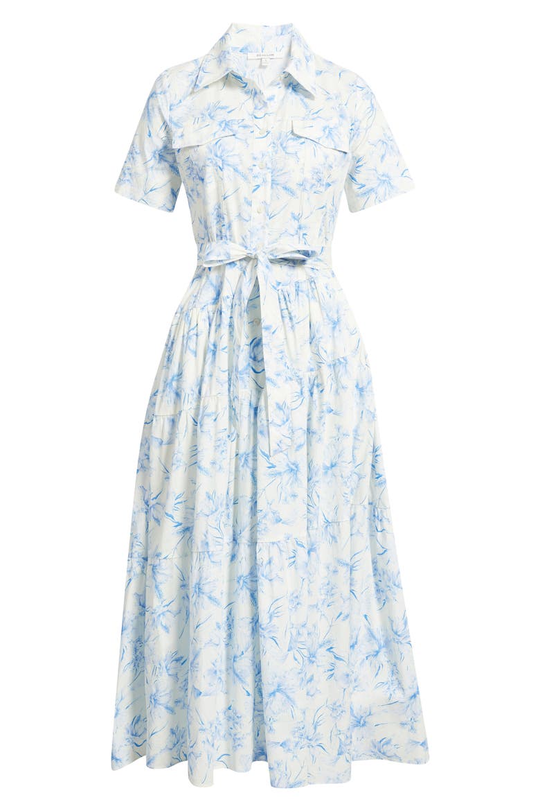 Printed Tie Belt Cotton Poplin Maxi Shirtdress
