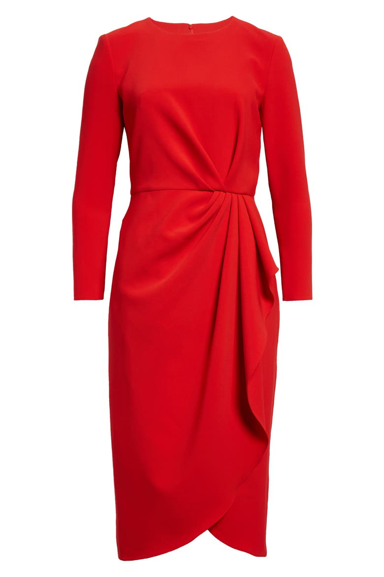 Pleated Long Sleeve Tulip Midi Dress