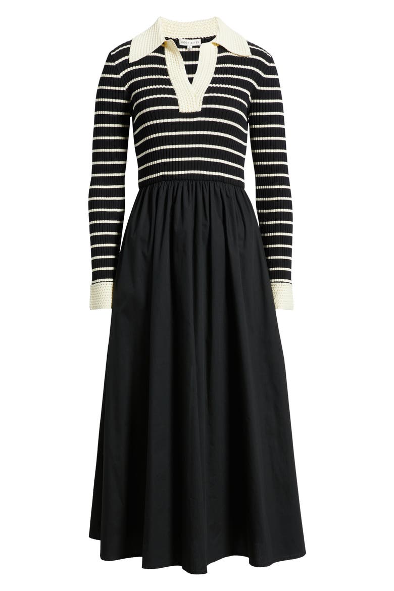 Stripe Long Sleeve Twofer Midi Dress