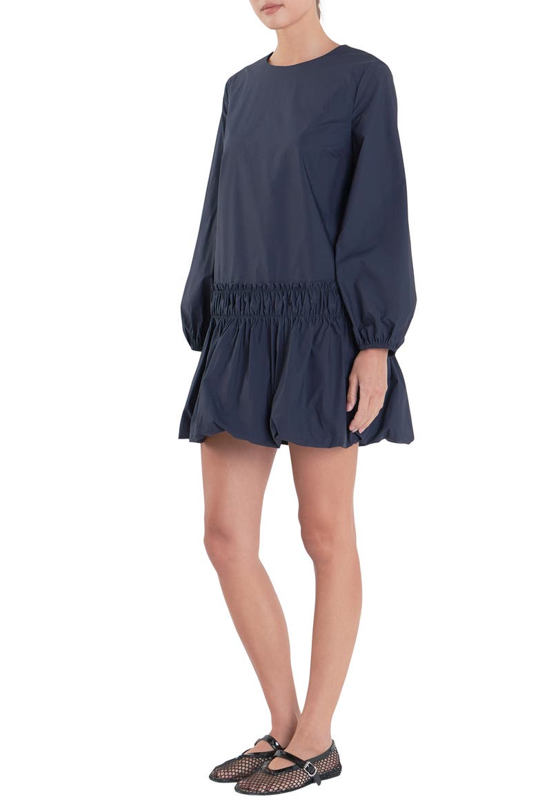 Bubble Hem Long Sleeve Cotton Minidress