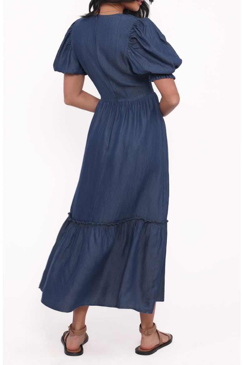Steele Puff Sleeve Tiered Chambray Midi Dress