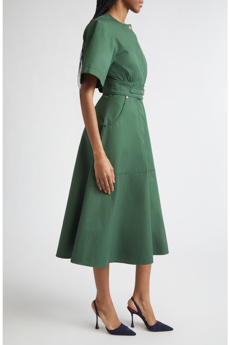 Cotton Gabardine A-Line Midi Dress