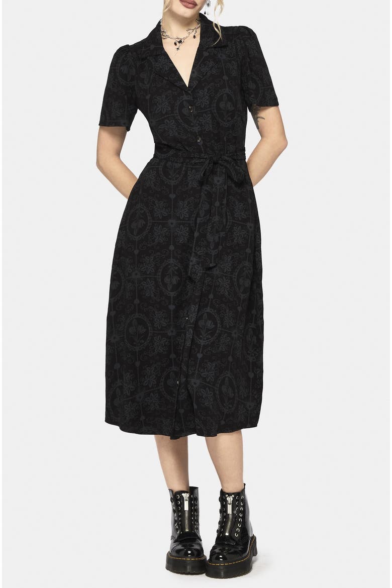 Cameo Floral Tie Belt Midi Shirt Dress