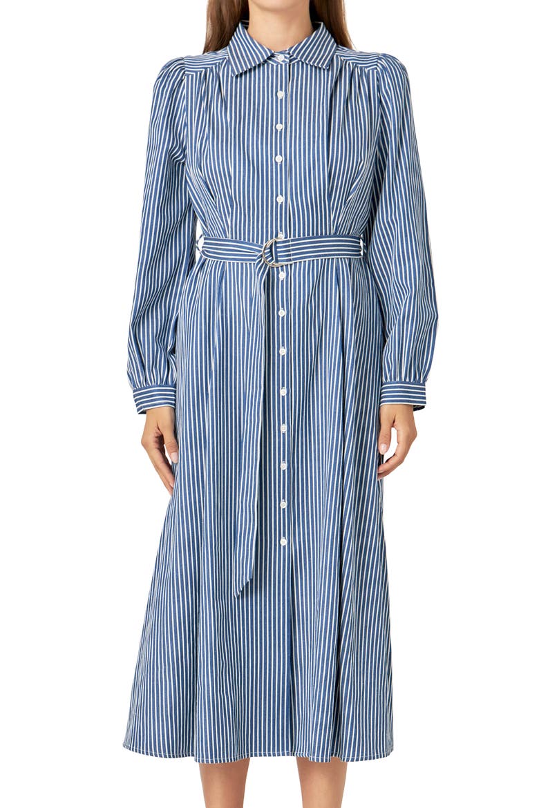 Stripe Long Sleeve Midi Shirtdress