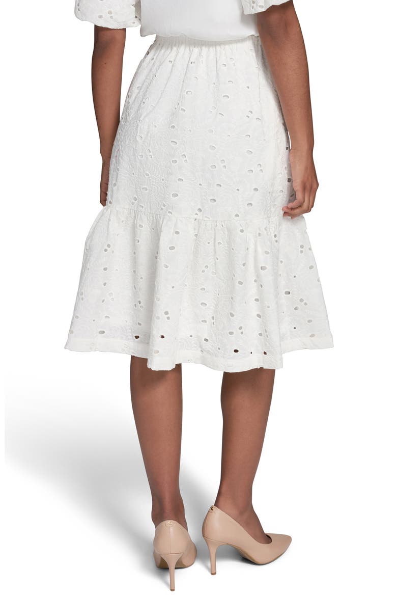Mixed Media Eyelet Lace Midi Dress