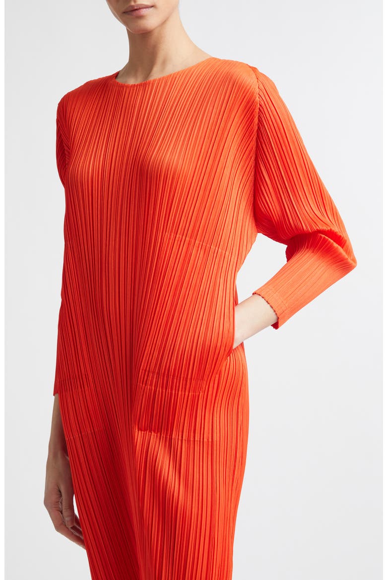 Monthly Colors February Pleated Long Sleeve Midi Dress