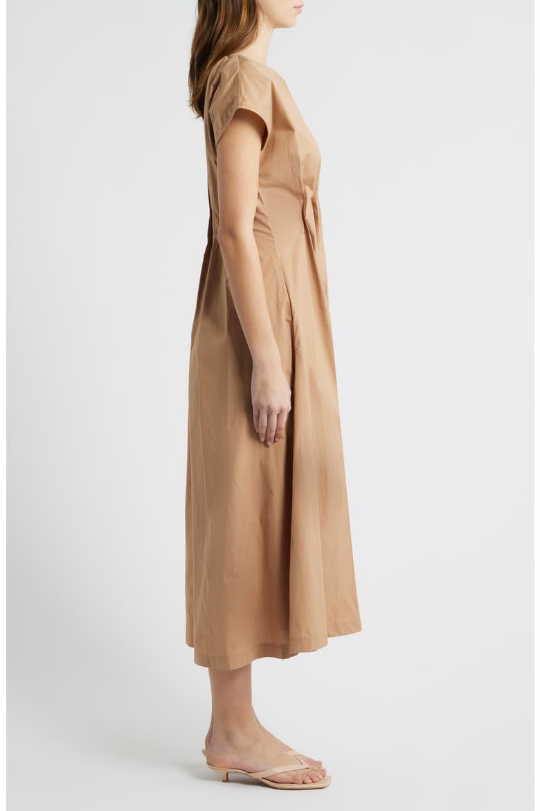 Gathered Waist Cotton Midi Dress
