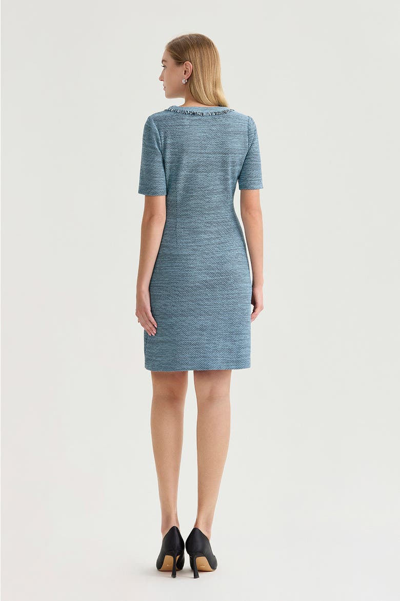 Tweed Knit Fringe Accent Sheath Dress