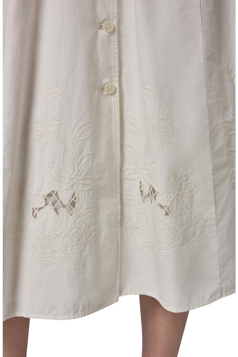 Embroidered Puff Sleeve Belted Cotton Shirtdress