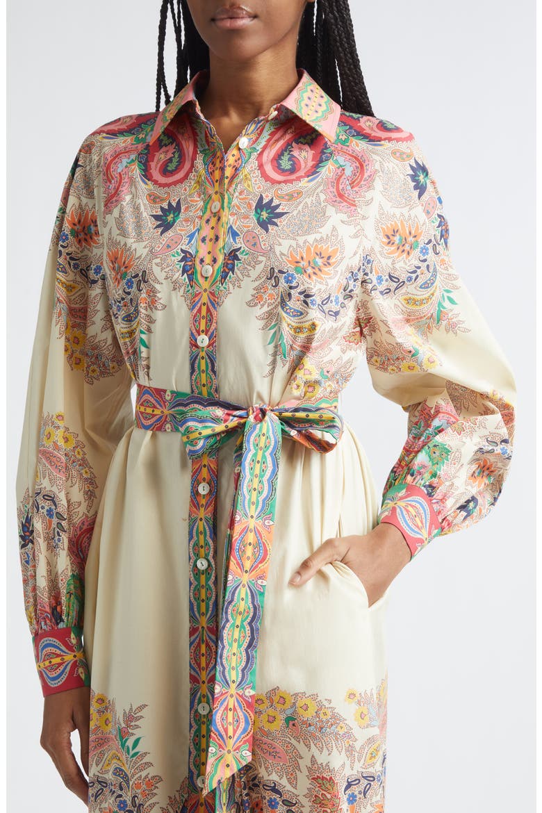 Placed Paisley Long Sleeve Belted Midi Shirtdress