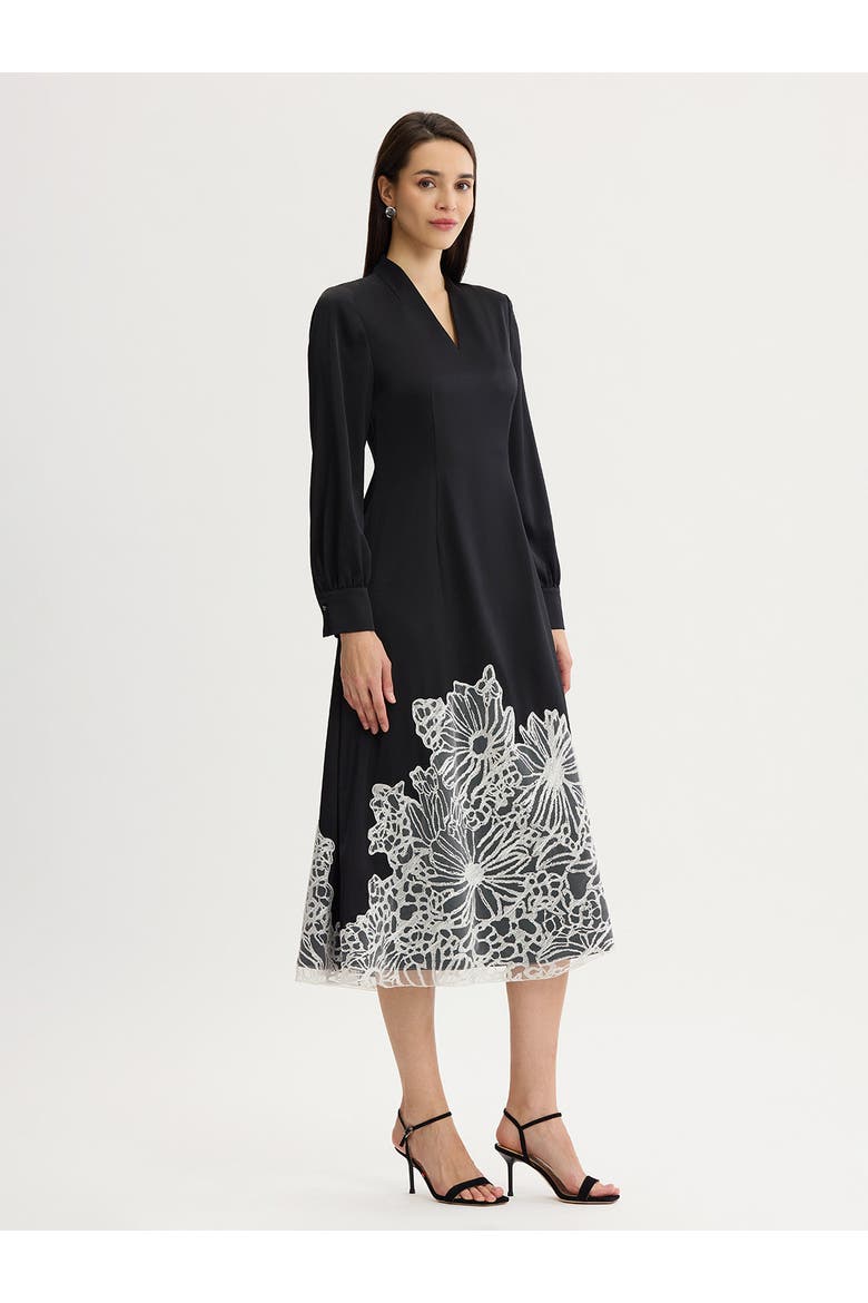 Fit & Flare Lace Crepe de Chine Maxi Dress
