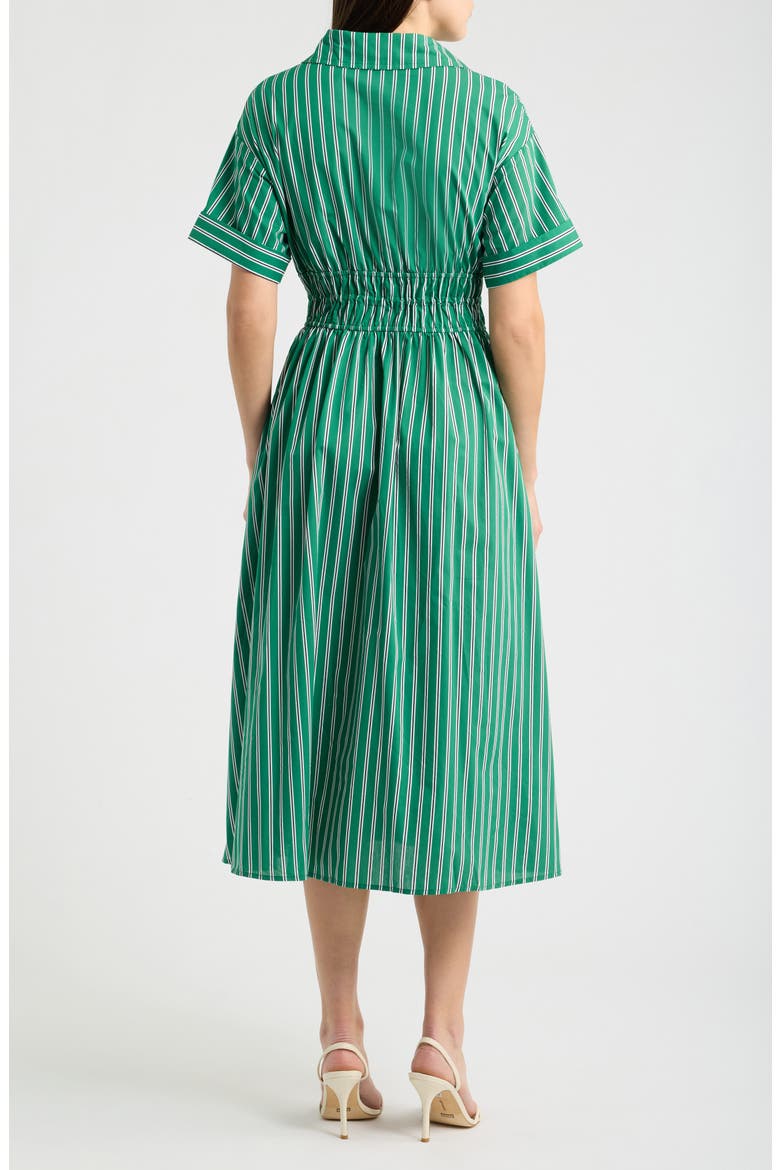 Stripe Drawcord Waist Shirtdress