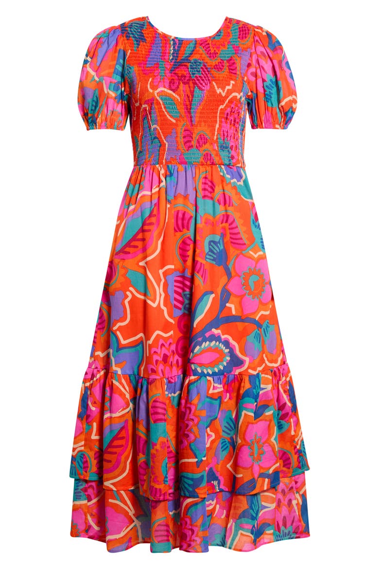 Kahlia Tropics Aruba Smocked Cotton Midi Dress