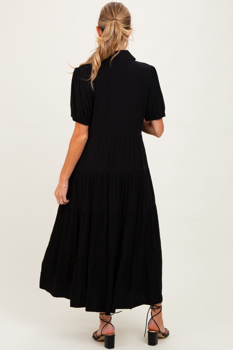 Collared Button Down Tiered Midi Dress