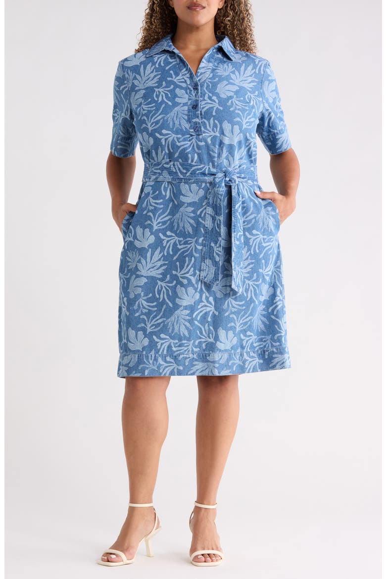 Floral Print Tie Waist Shirtdress
