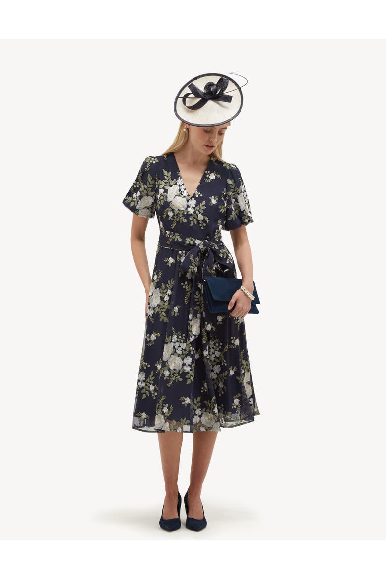 Ira Embroidered V-Neck Midi Dress