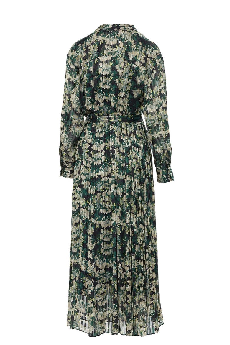 Mandarin Collar Patterned Maxi Dress with Belt