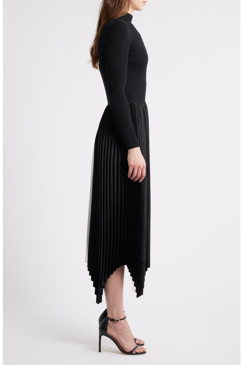 The Elsa Long Sleeve Mixed Media Midi Dress