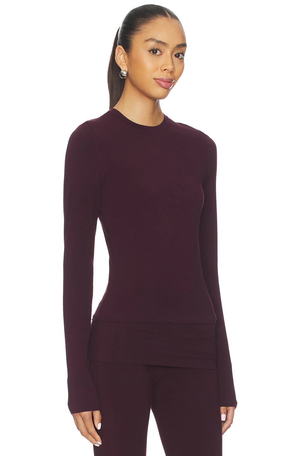 SKIMS Cotton Jersey Long Sleeve T-shirt in Currant - Image 2