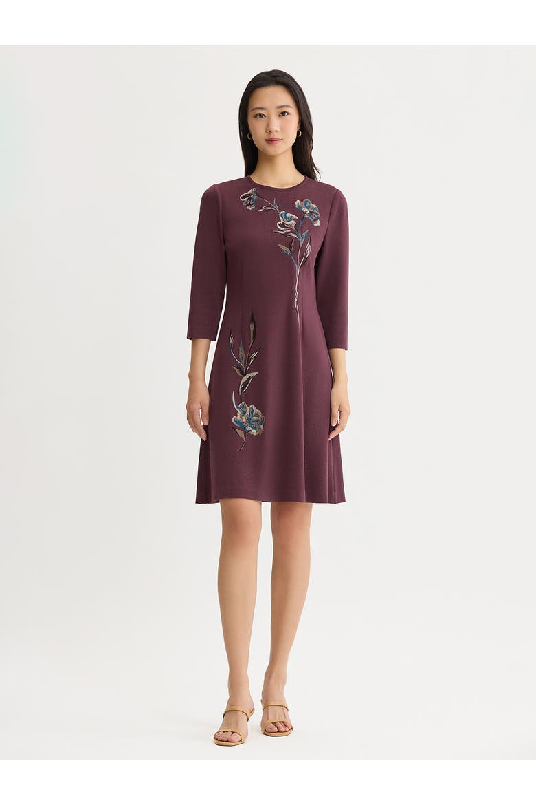 Floral Embroidered A-Line Soft Knit Dress