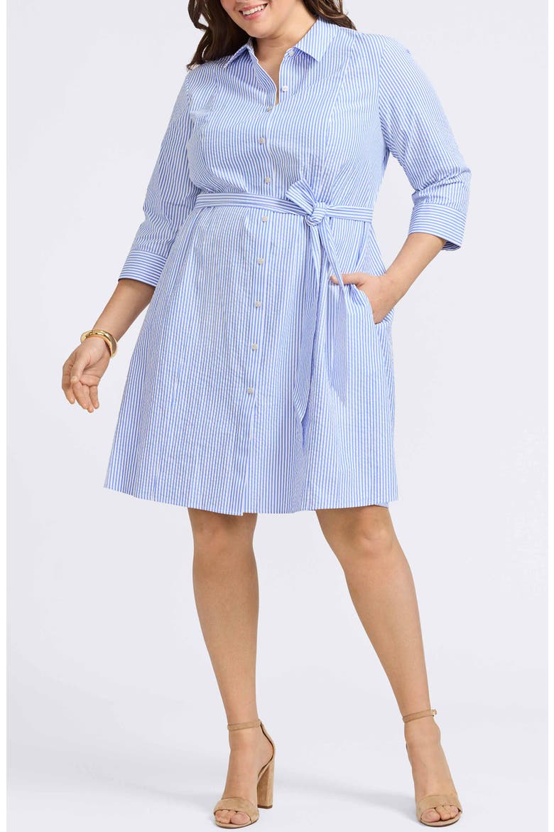 Fiona Stripe Cotton Seersucker Shirtdress